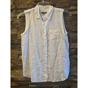 NYDJ Womens White Linen Sleeveless Button Down Shirt Top XS New with tags